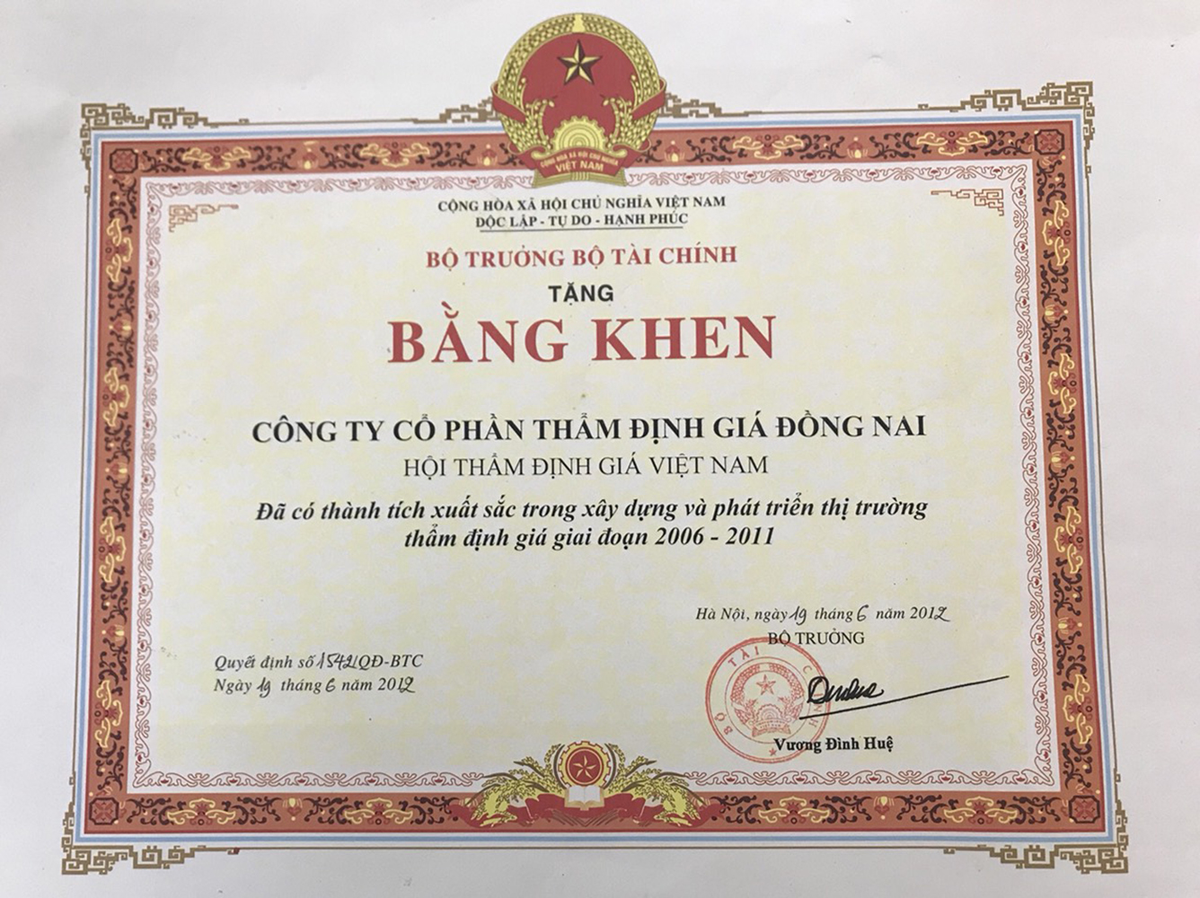 5. BẰNG KHEN BỘ TÀI CHÍNH - GIAI ĐOẠN 2006-2011 - TÂP THỂ